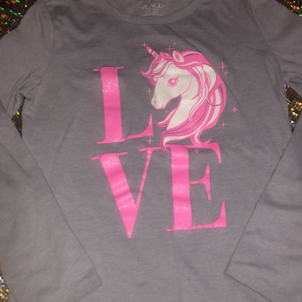 Children Place Love Unicorn Gray Girls Top